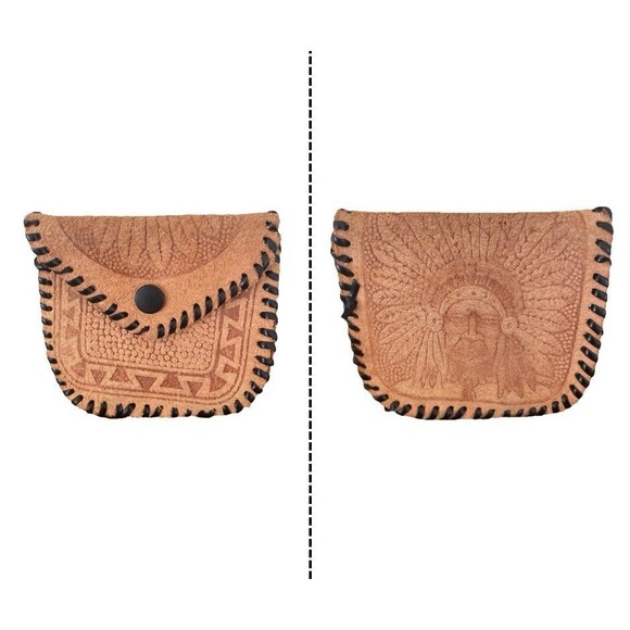 Tooled Leather Coin Purse Case Native American Indian Chief‎ Handmade Small - Picture 1 of 5